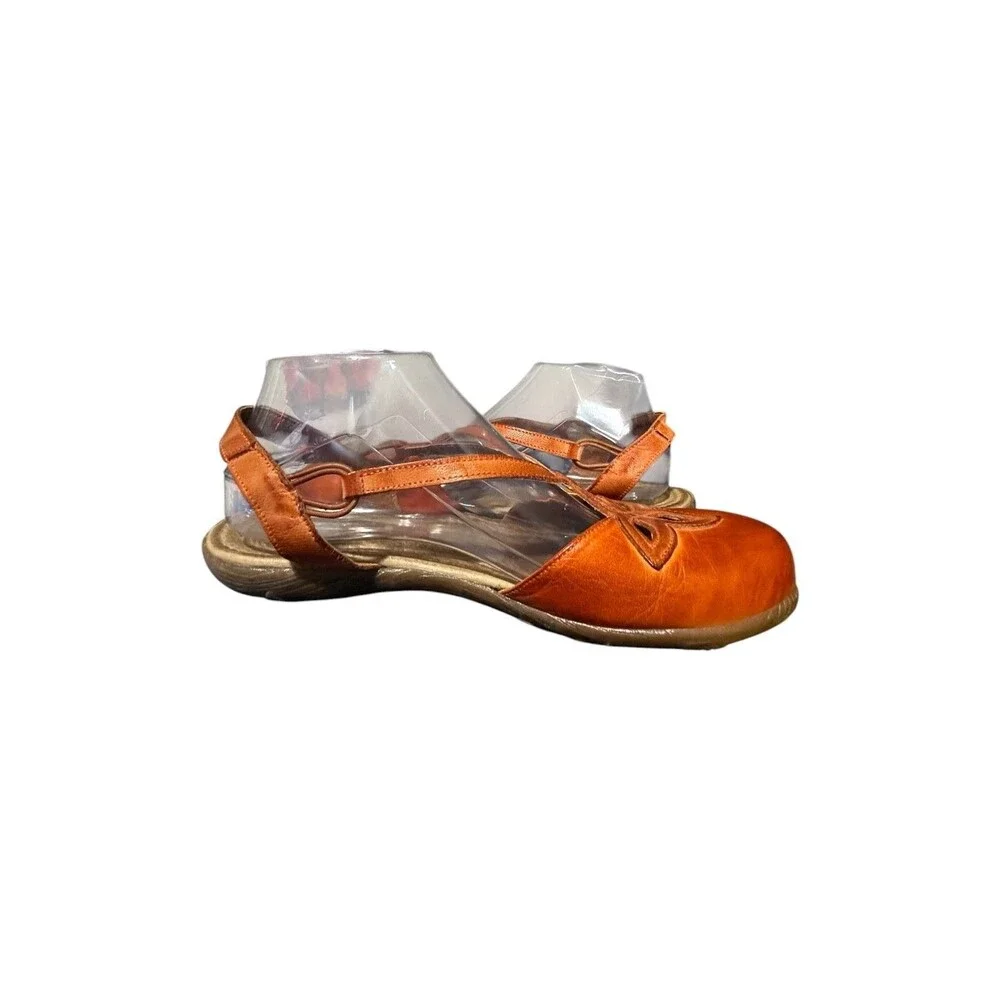 JAFA Sandals EU 40 US 9.5 Mary Jane Cut Out Floral Orange Leather Boho Boheim